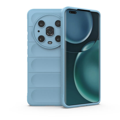 Light blue TPU phone case with circular camera cover and raised edges