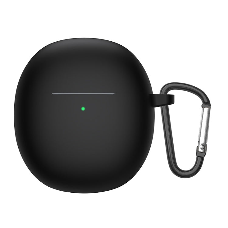 Black liquid silicone earbud protective case with carabiner clip for TWS earbuds