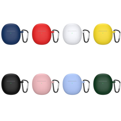 Liquid silicone TWS earbud cases in assorted colors: blue, red, white, yellow, black, pink