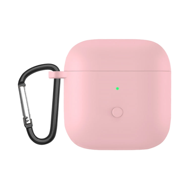 Pink liquid silicone earphone protective case with keychain clip for earbuds