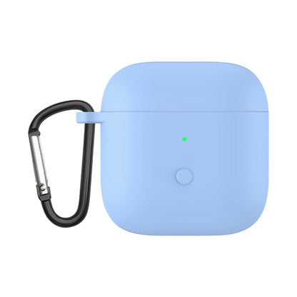Sky blue liquid silicone earphone protective case with keychain clip for earbuds