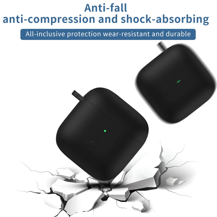Black silicone earphone protective case with carabiner, shock-absorbing protection shown