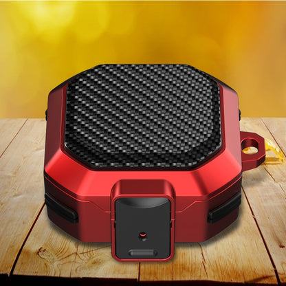 Carbon fiber textured anti-fall earphones case with switch, red with black insert