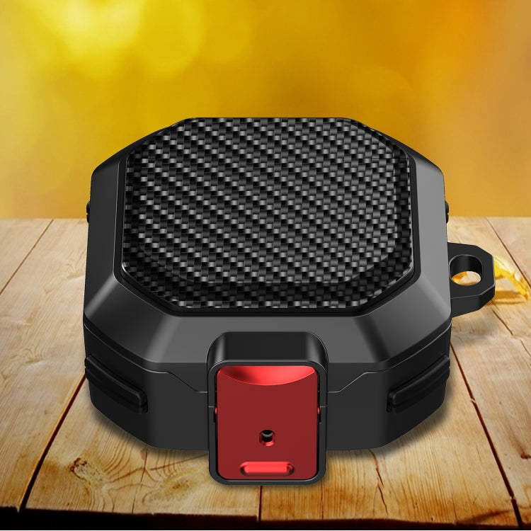 Carbon fiber textured anti-fall earphones case with switch, black with dark gray insert
