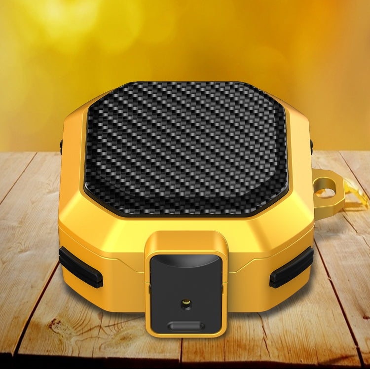 Carbon fiber textured anti-fall earphones case with switch, gold with black insert