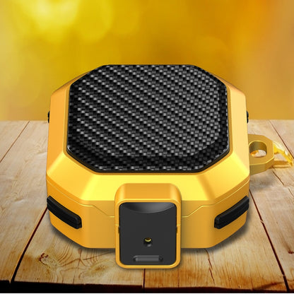 Carbon fiber textured anti-fall earphones case with switch, gold with black insert