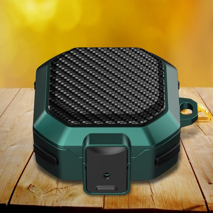 Carbon fiber textured anti-fall earphones case with switch, green with black insert