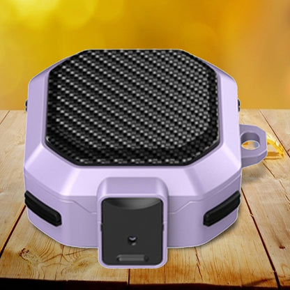 Carbon fiber textured anti-fall earphones case with switch, purple with black insert