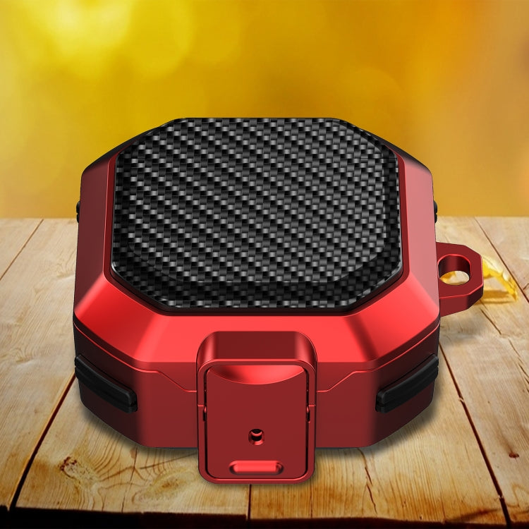 Carbon fiber textured anti-fall earphones case with switch, red with black insert