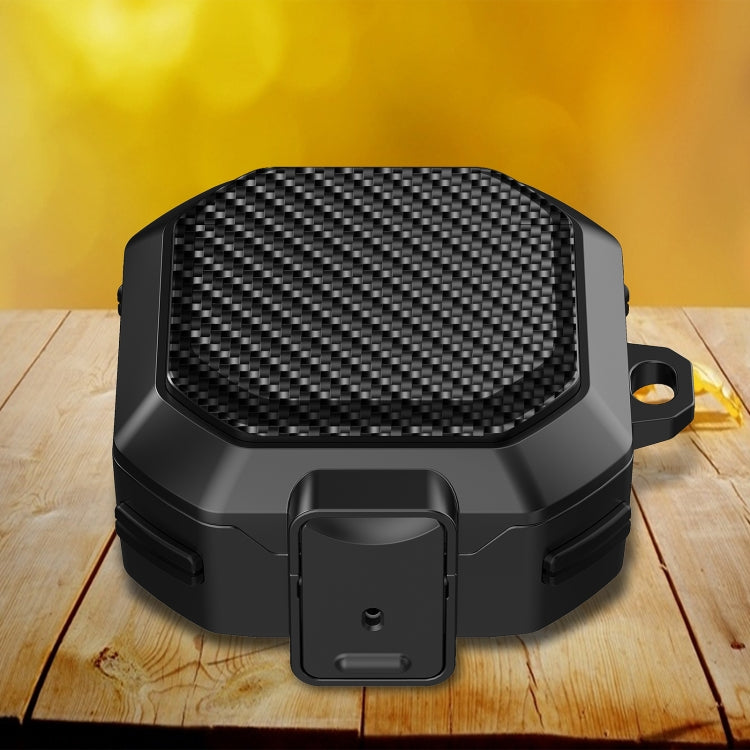 Carbon fiber textured anti-fall earphones case with switch, black with dark gray insert