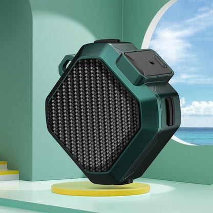 Carbon fiber textured anti-fall earphones case with switch, teal-green with black insert