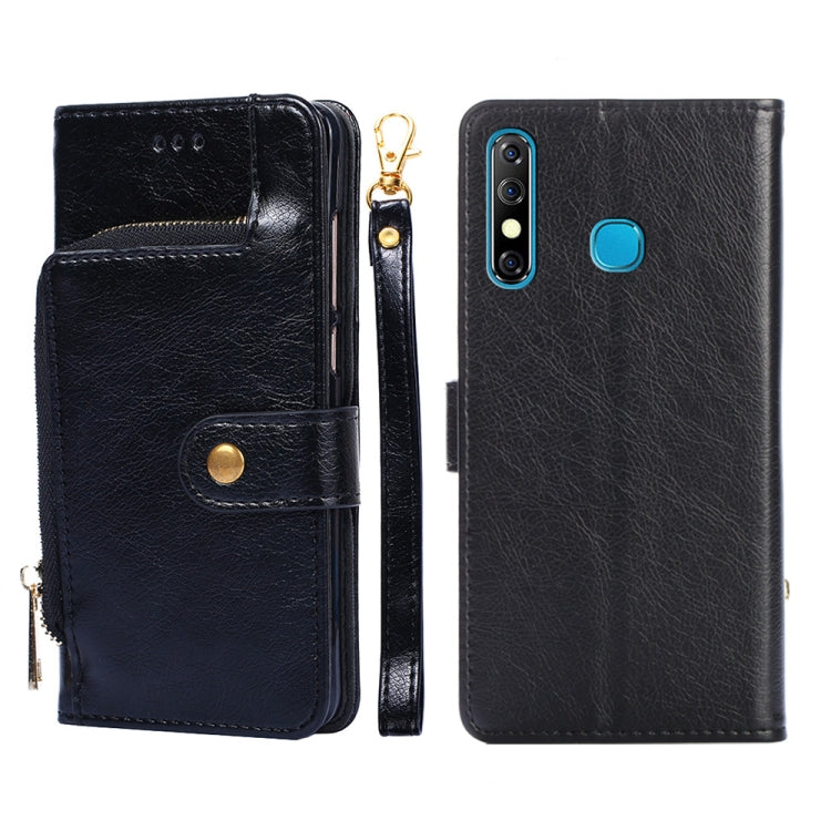 Black leather zipper phone case with magnetic flap and wrist strap loop