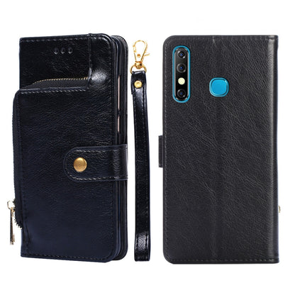 Black leather zipper phone case with magnetic flap and wrist strap loop