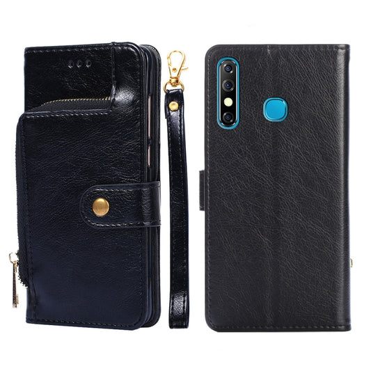 Black leather zipper phone case with magnetic flap and wrist strap loop