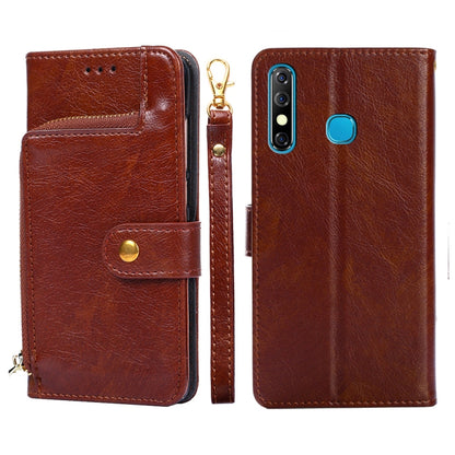 Brown leather zipper phone case with magnetic flap and card holder