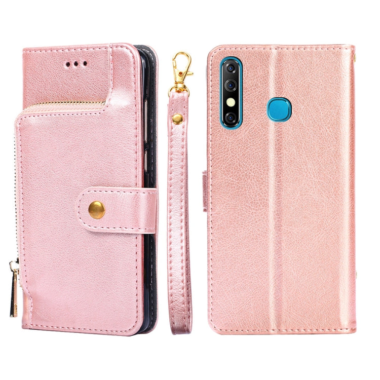 Rose gold leather zipper phone case with magnetic flap and camera cutout