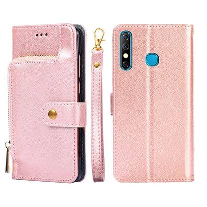 Rose gold leather zipper phone case with magnetic flap and camera cutout