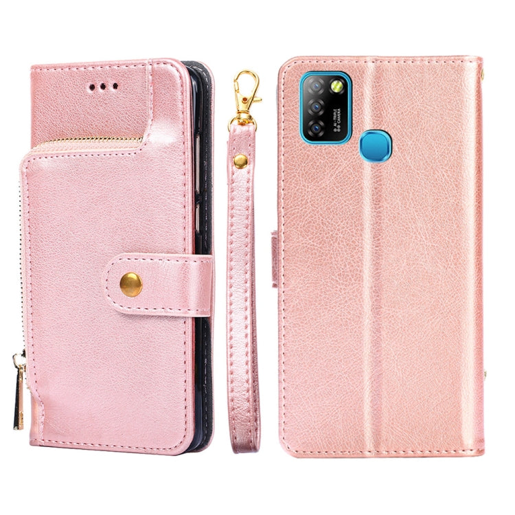 Rose leather folio phone case with zipper pouch and flip front; side zipper pull