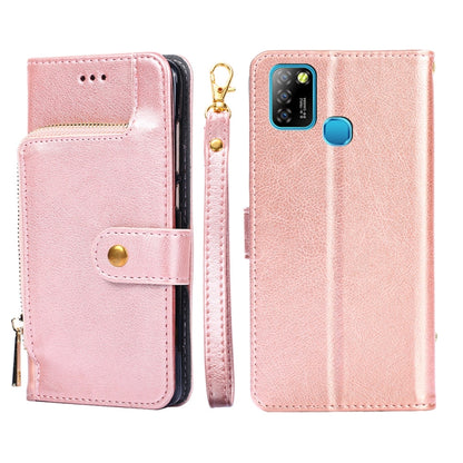 Rose leather folio phone case with zipper pouch and flip front; side zipper pull