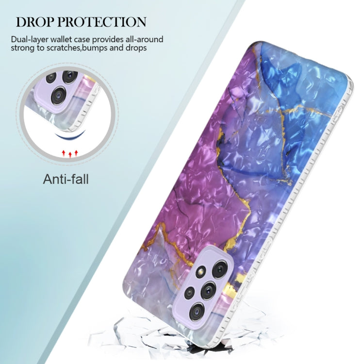 Purple and blue marble TPU phone case with shockproof corners and camera cutouts