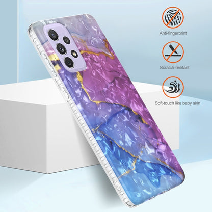 Purple and blue marble TPU phone case with anti-fingerprint finish and camera cutouts