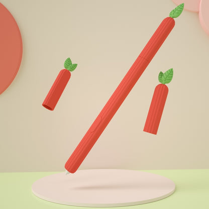Carrot-shaped silicone stylus protective case display in red color