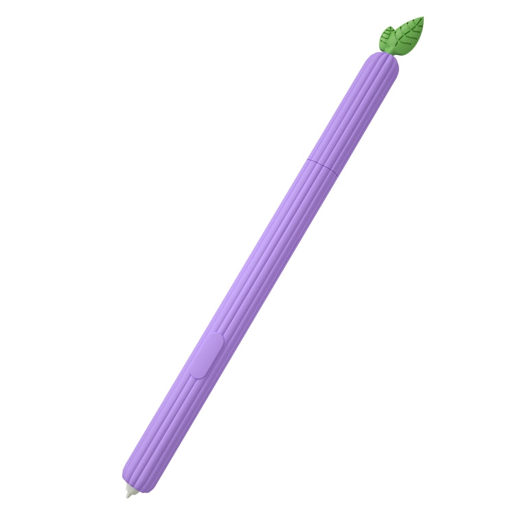 Purple fruit-shaped silicone stylus protective case with green leaf detail