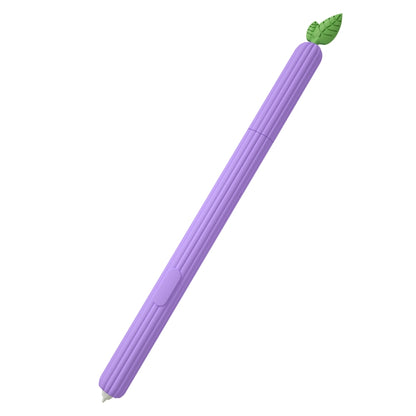 Purple fruit-shaped silicone stylus protective case with green leaf detail