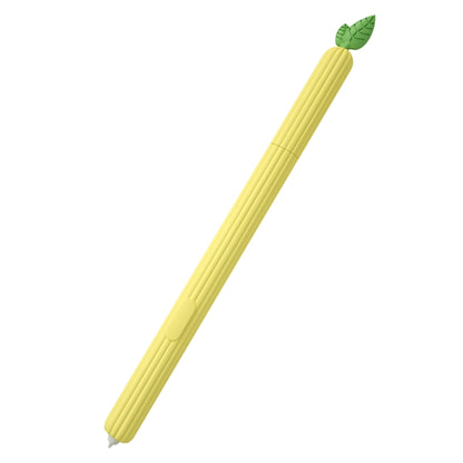 Yellow fruit-shaped silicone stylus protective case with green leaf detail