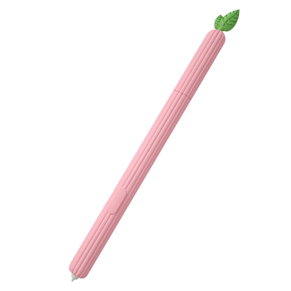 Pink fruit-shaped silicone stylus protective case with green leaf detail
