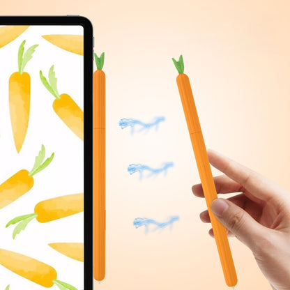 Carrot-shaped silicone stylus protective case held in hand for tablet use