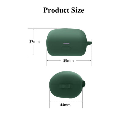 Green silicone earbud case with side dimensions 59mm x 37mm