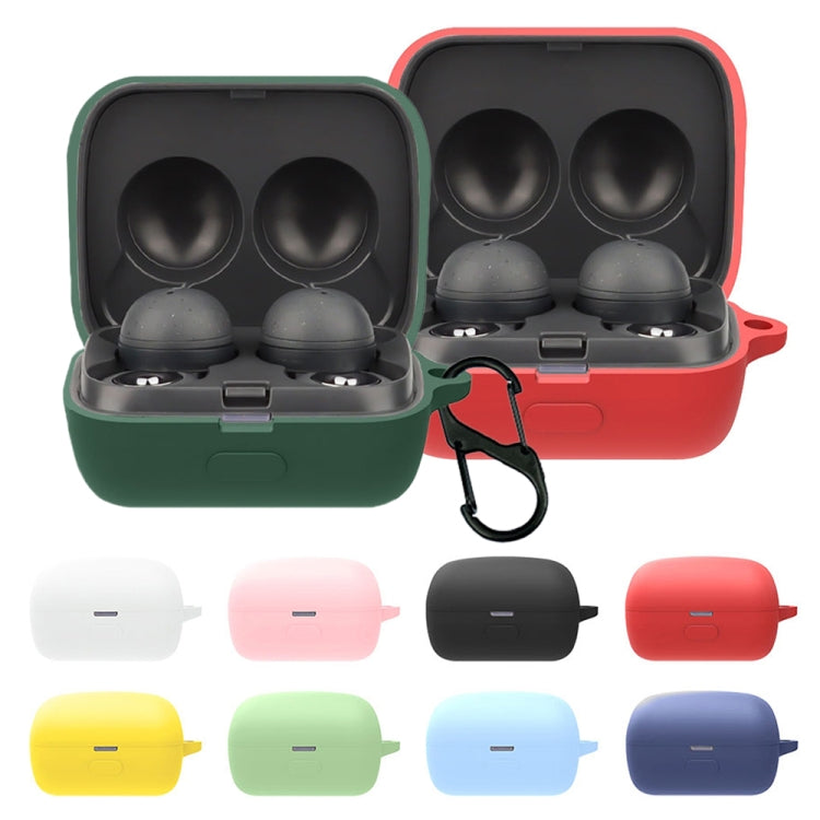 Silicone earbud cases in multiple colors, open lids with carabiner clips