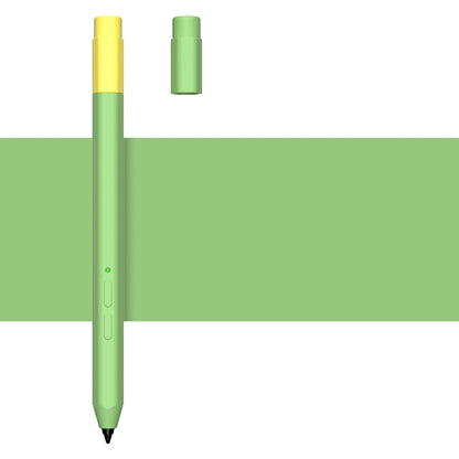 Light green liquid silicone stylus case with yellow top, green indicator, and visible pen tip.