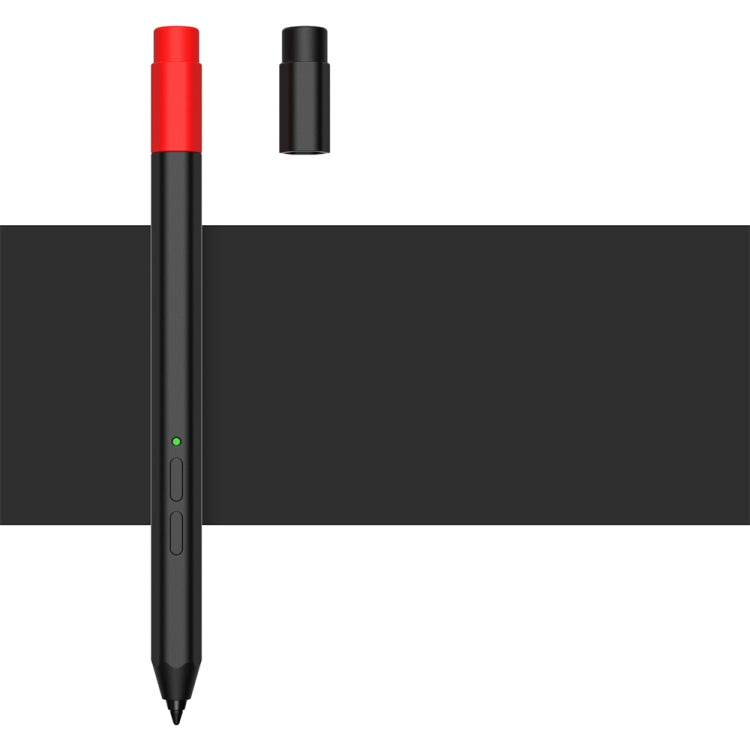 Black liquid silicone stylus case with red top, green indicator, and visible pen tip.