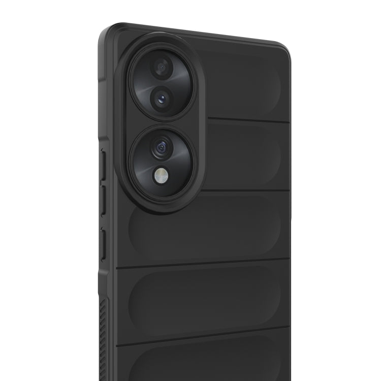 Black protective phone case showing dual camera cutouts and textured back panel.