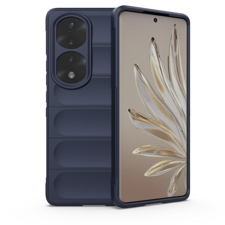 Dark blue TPU phone case with raised camera cutouts and front screen cover