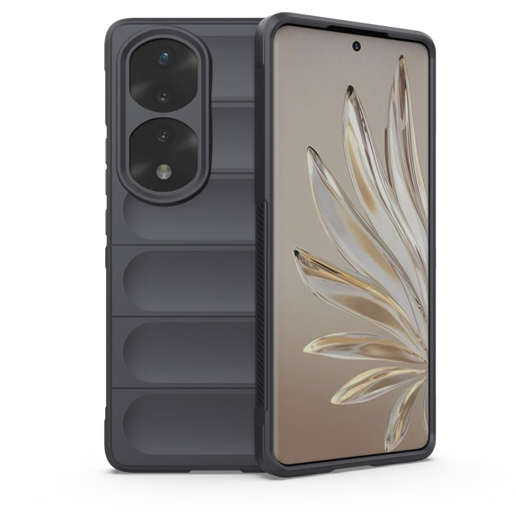 Dark gray phone case with camera and button cutouts and raised edges