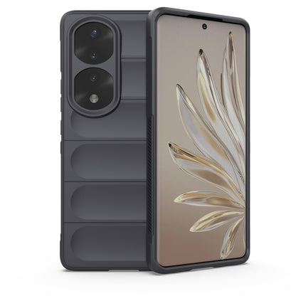 Dark gray phone case with camera and button cutouts and raised edges