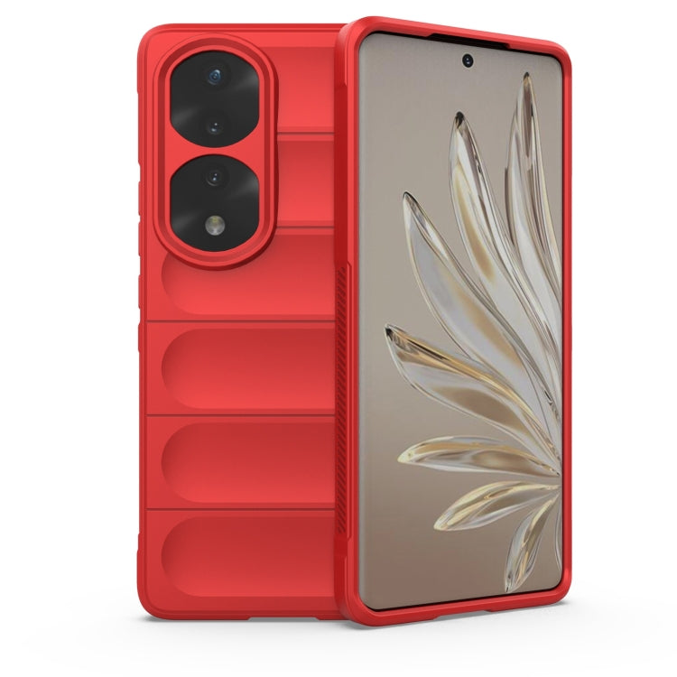 Red phone case with camera and button cutouts and raised edges