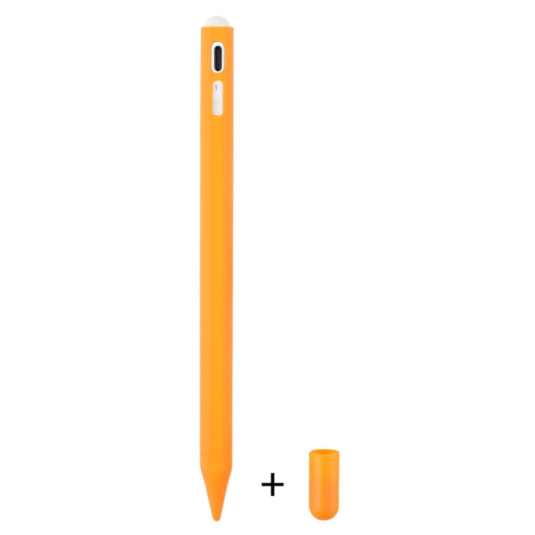 Orange silicone touch pen protective case with tip cover and spare cap