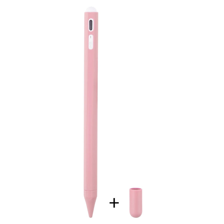 Pink silicone touch pen protective case with tip cover and spare cap