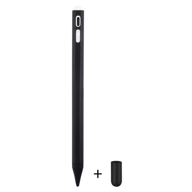 Black silicone touch pen protective case with tip cover and spare cap