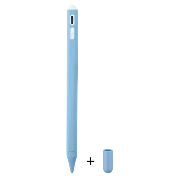 Light blue silicone touch pen protective case with tip cover and spare cap