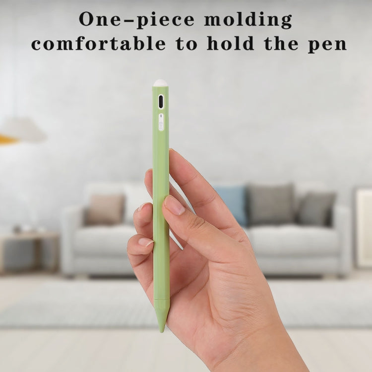 Hand holding light green silicone touch pen protective case