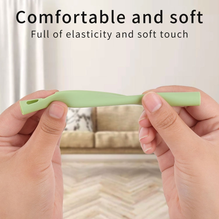 Green silicone touch pen protective case sleeve with grip, held in hands