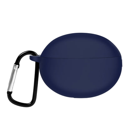 Midnight blue silicone earphone case with carabiner clip and hinge lid cover.