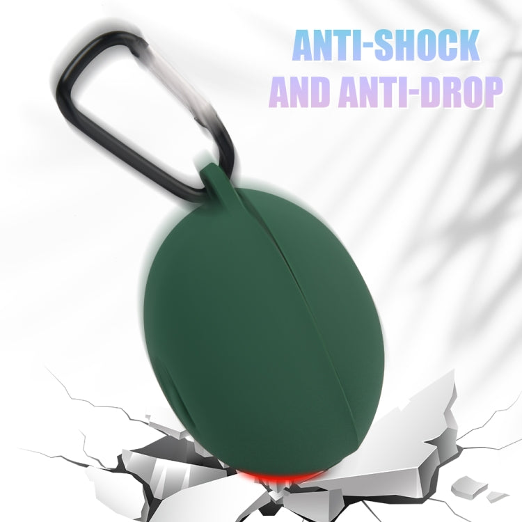 Dark green silicone earbud case with carabiner, anti-shock protective shell