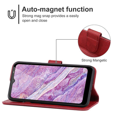 Nokia C10 red leather folio phone case with magnetic closure stand