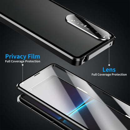 Black tempered glass phone case with privacy-style film and full-coverage lens cutout